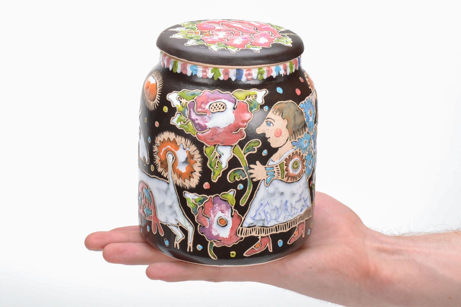 15 oz ceramic jar with handpainted pattern with lid 1,5 lb photo 5