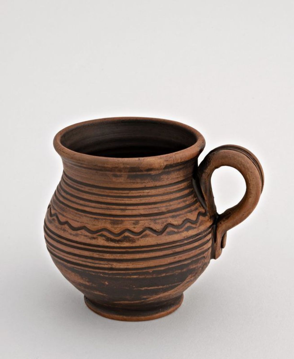 5 oz brown glazed rustic pitcher shape coffee cup with handle and pattern photo 5