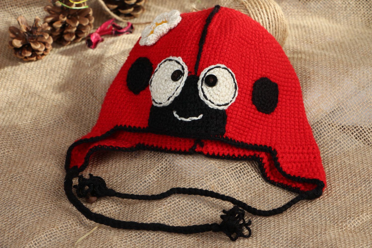 Bonnet tricoté fait main rouge photo 5