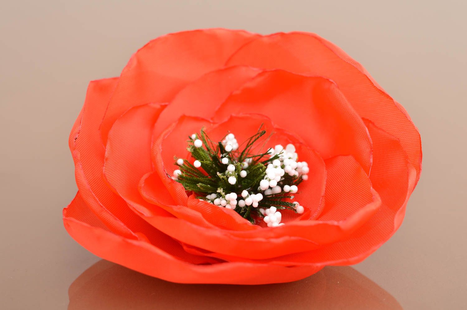 Handmade flower hair clip red poppy accessory stylish jewelry for hair photo 2
