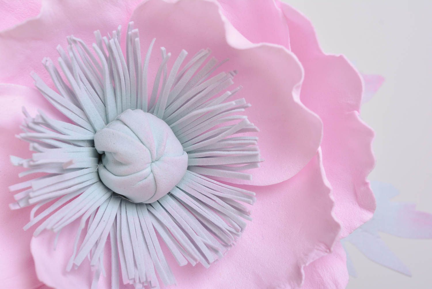 Handmade designer hair clip with large tender pink foamiran poppy flower photo 2