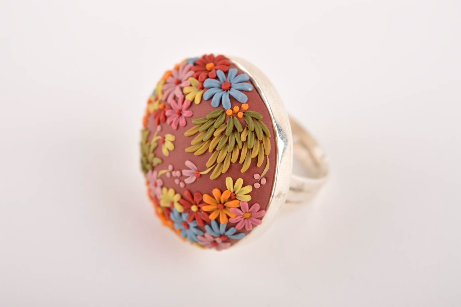 Bague ronde Bijou fait main en pâte polymère design floral Cadeau femme photo 2