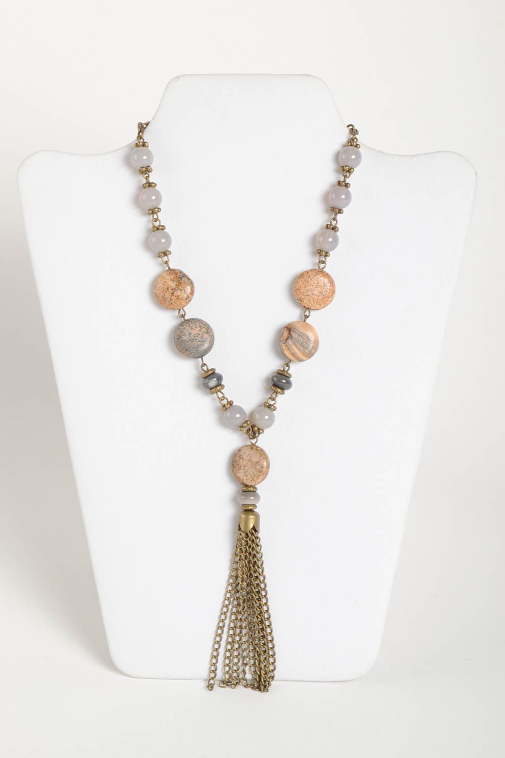 Ожерелье ручной работы колье из натуральных камней длинное украшение на шею фото 2