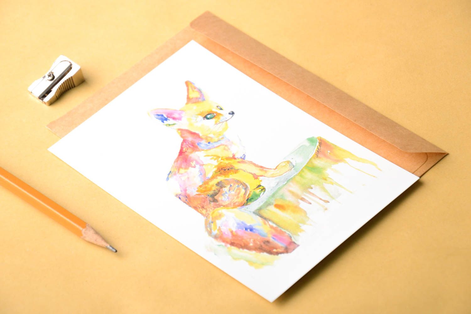 Открытка ручной работы поздравительная открытка лисичка красивая открытка фото 1
