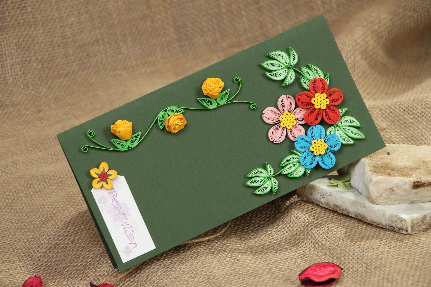 Quilling postcard with volume flowers photo 5
