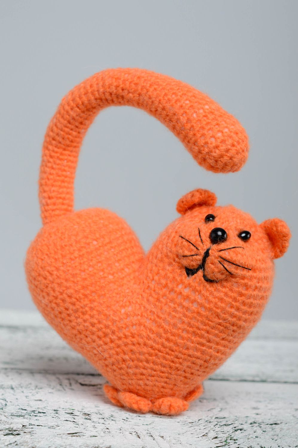 Jouet mou Chat orange tricoté fait main photo 1