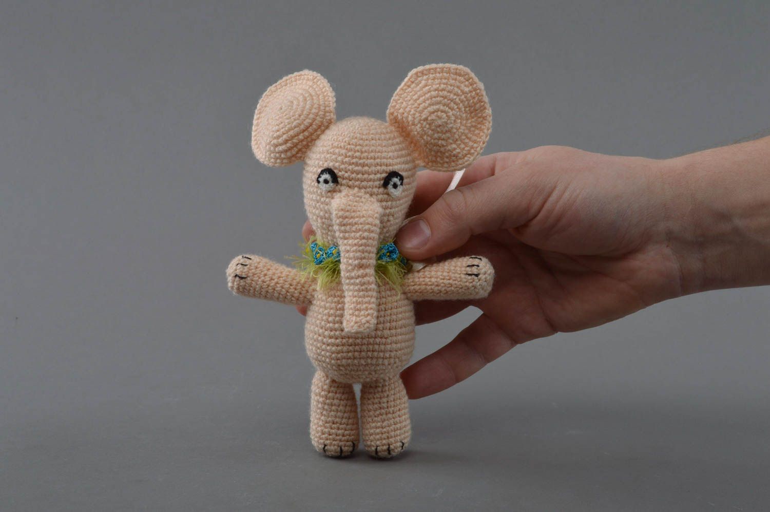 Soft handmade toy elephant made of wool and acrylic beautiful crocheted doll photo 4