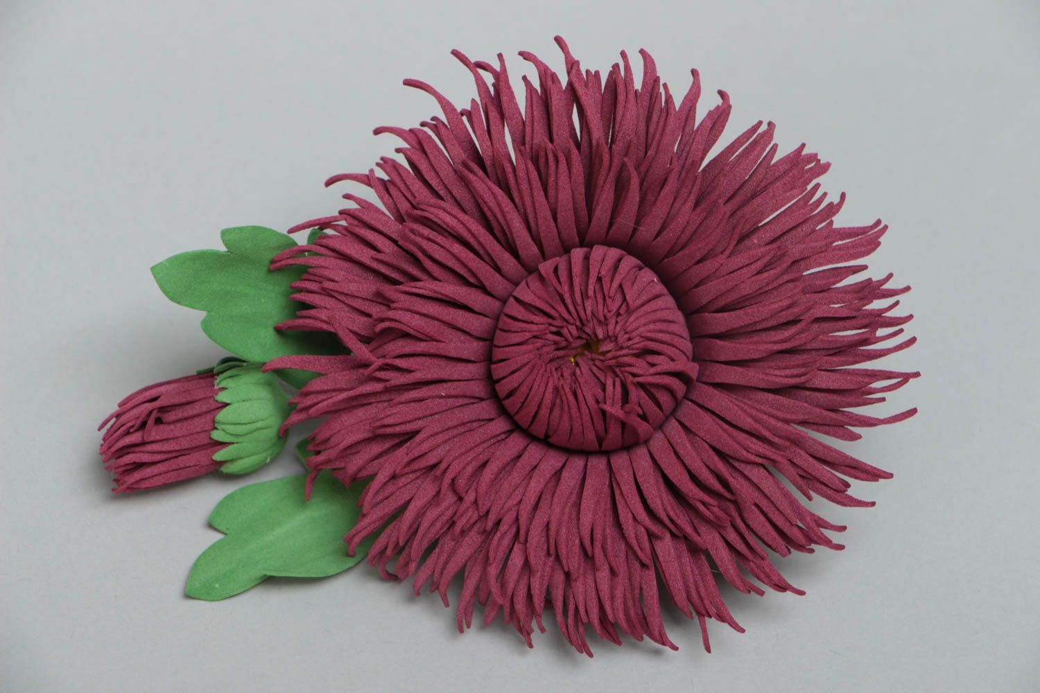 Beautiful handmade designer foamiran flower brooch hair clip Claret Aster photo 2