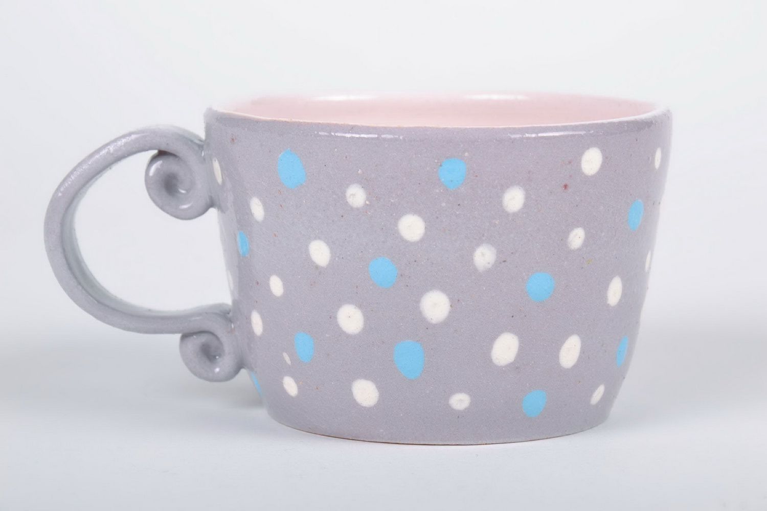 Gray decorative 5 oz tea cup with small white dots pattern photo 2
