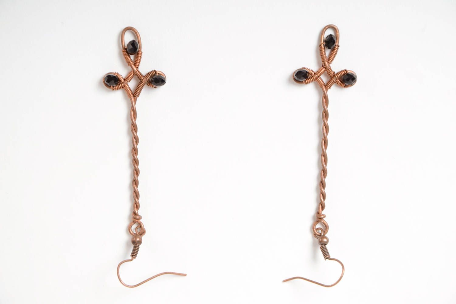 Lange Ohrringe aus Kupfer in wire wrap Technik künstlerische Handarbeit foto 5