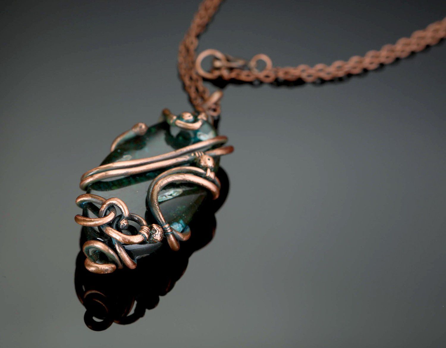 Pendant with agate Emerald wind photo 1