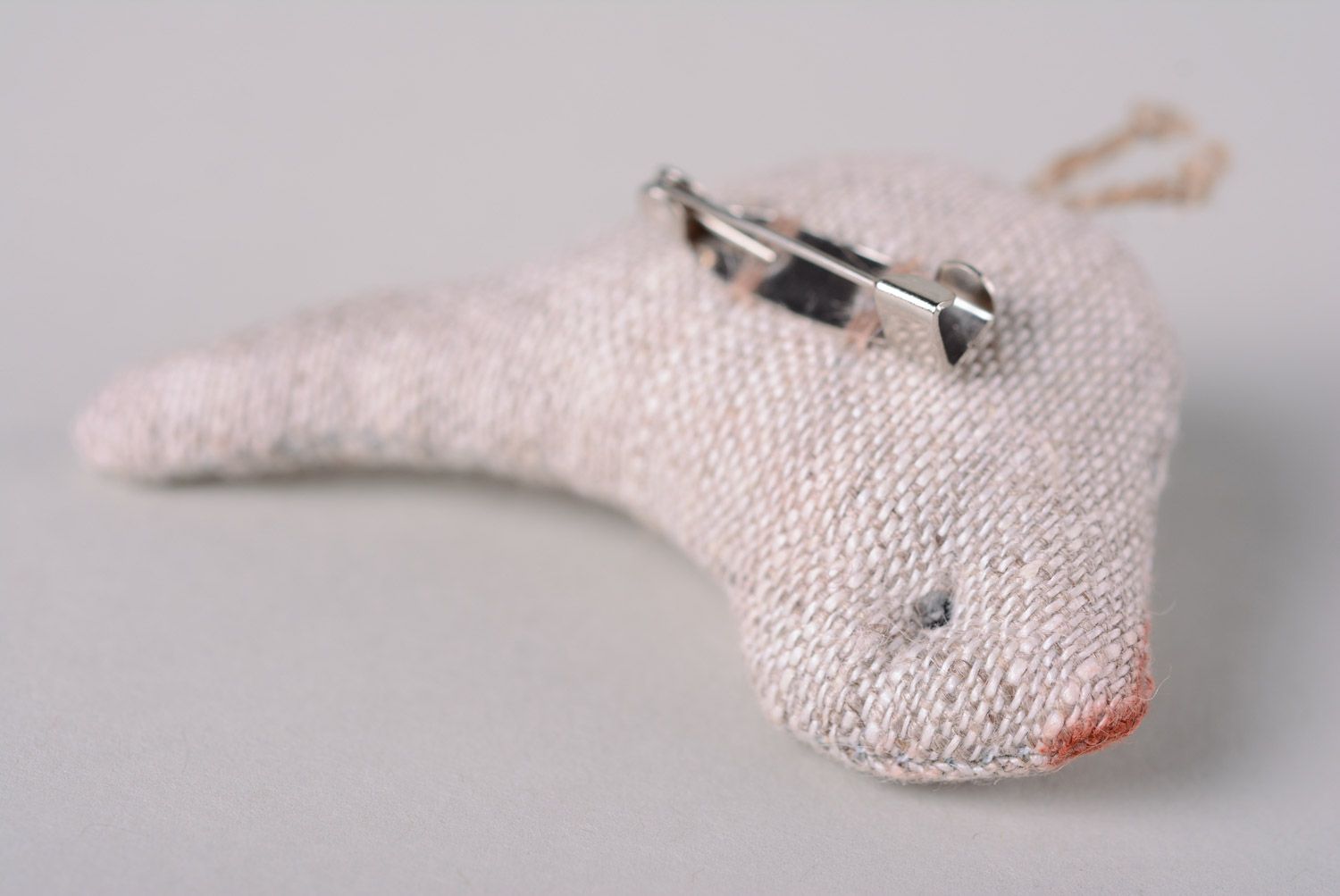 Handmade designer brooch in the shape of bird sewn of linen and woolen threads photo 4