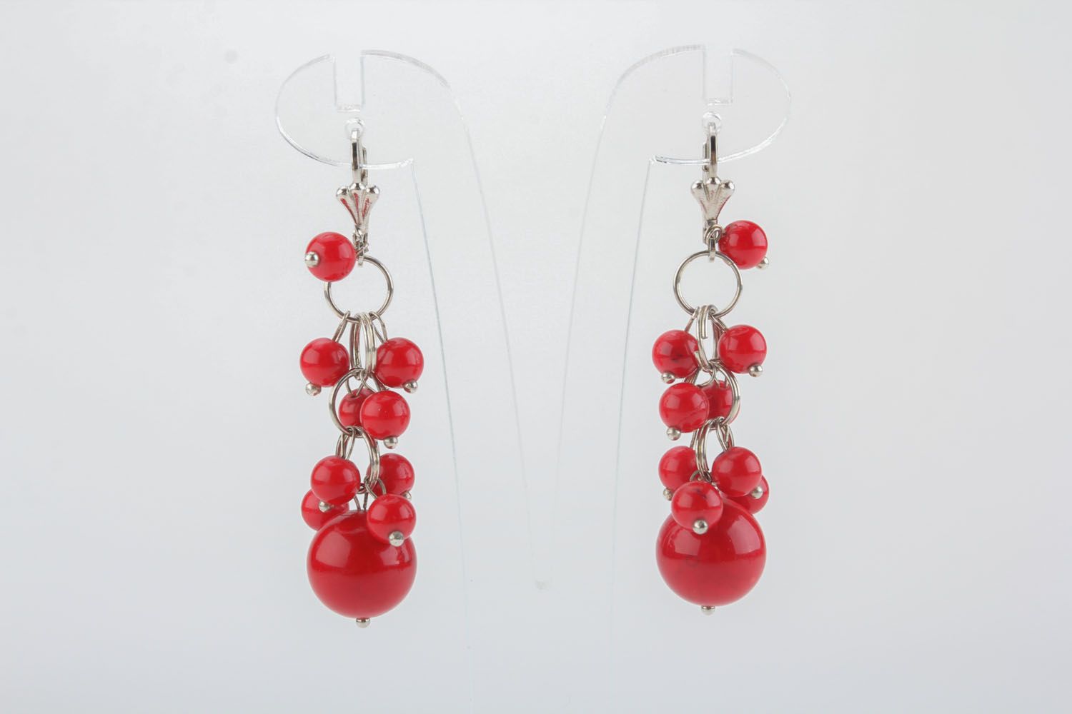 Long earrings with natural coral photo 1