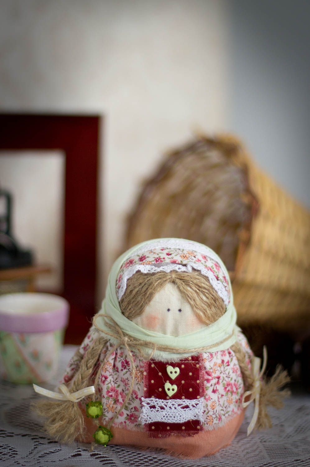 Handmade designer cloth doll amulet little interior decor family talisman photo 1