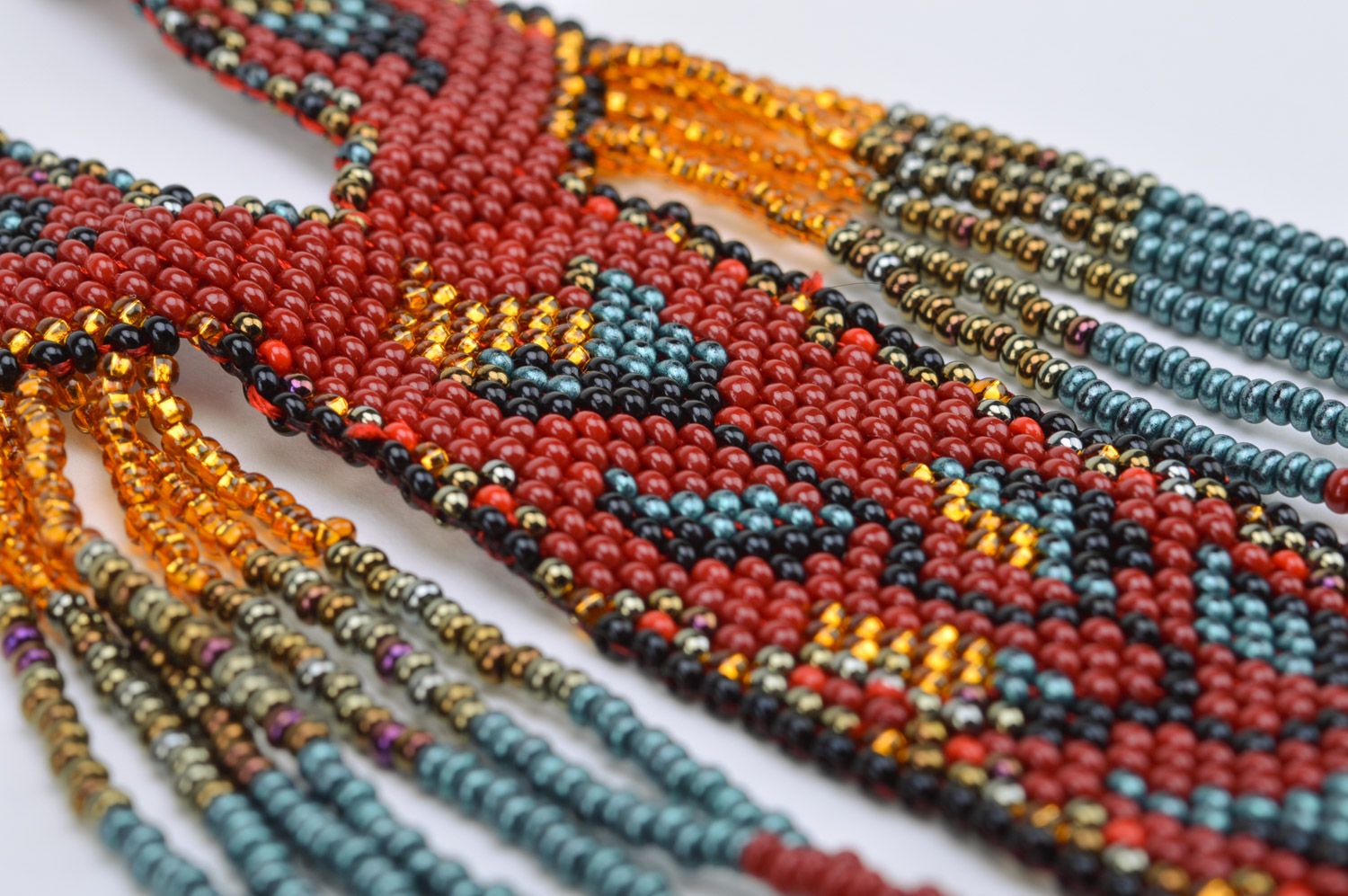 Handmade dark long flower gerdan necklace woven of Czech beads photo 4