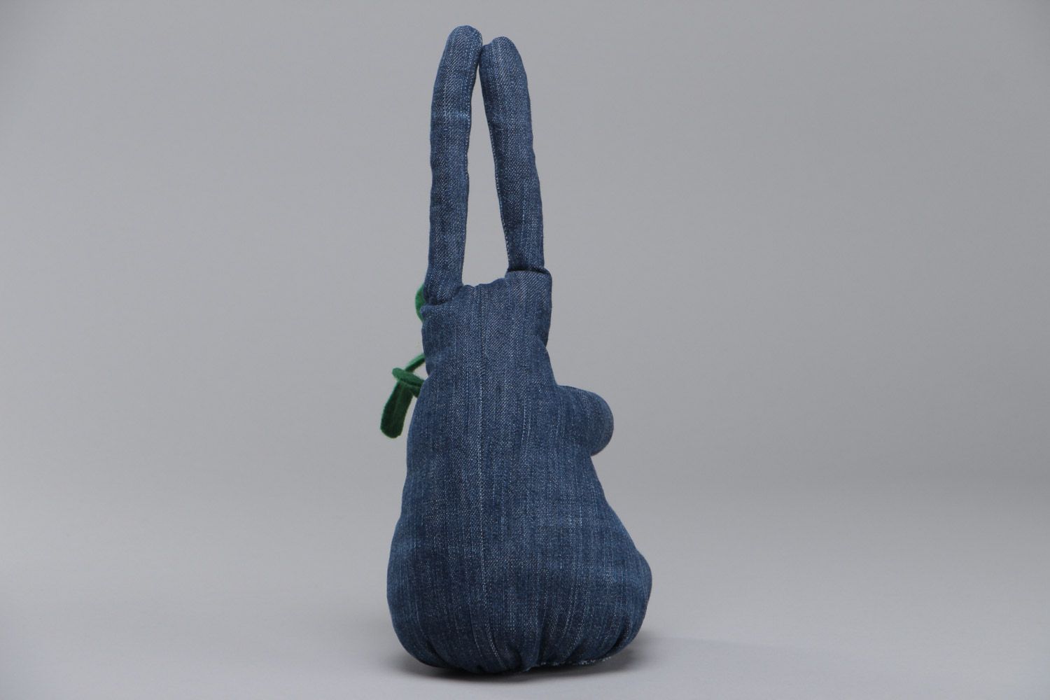 Handmade denim and felt fabric soft toy hare with carrot for children photo 4