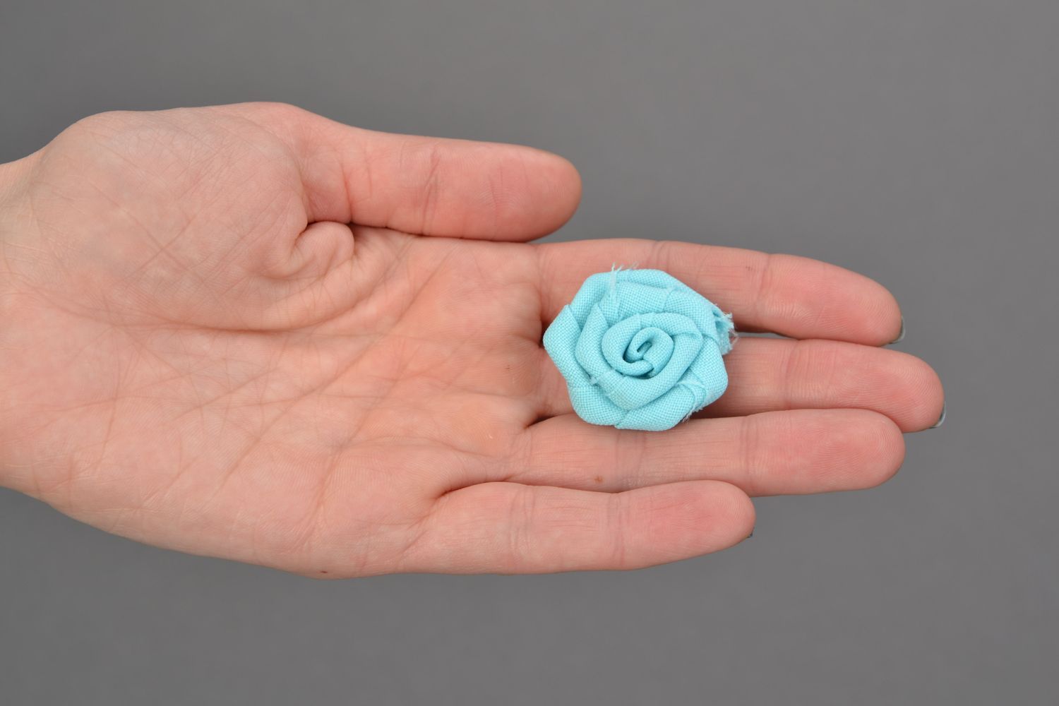 Set of 6 small light blue handmade fabric rose flowers for jewelry making photo 2