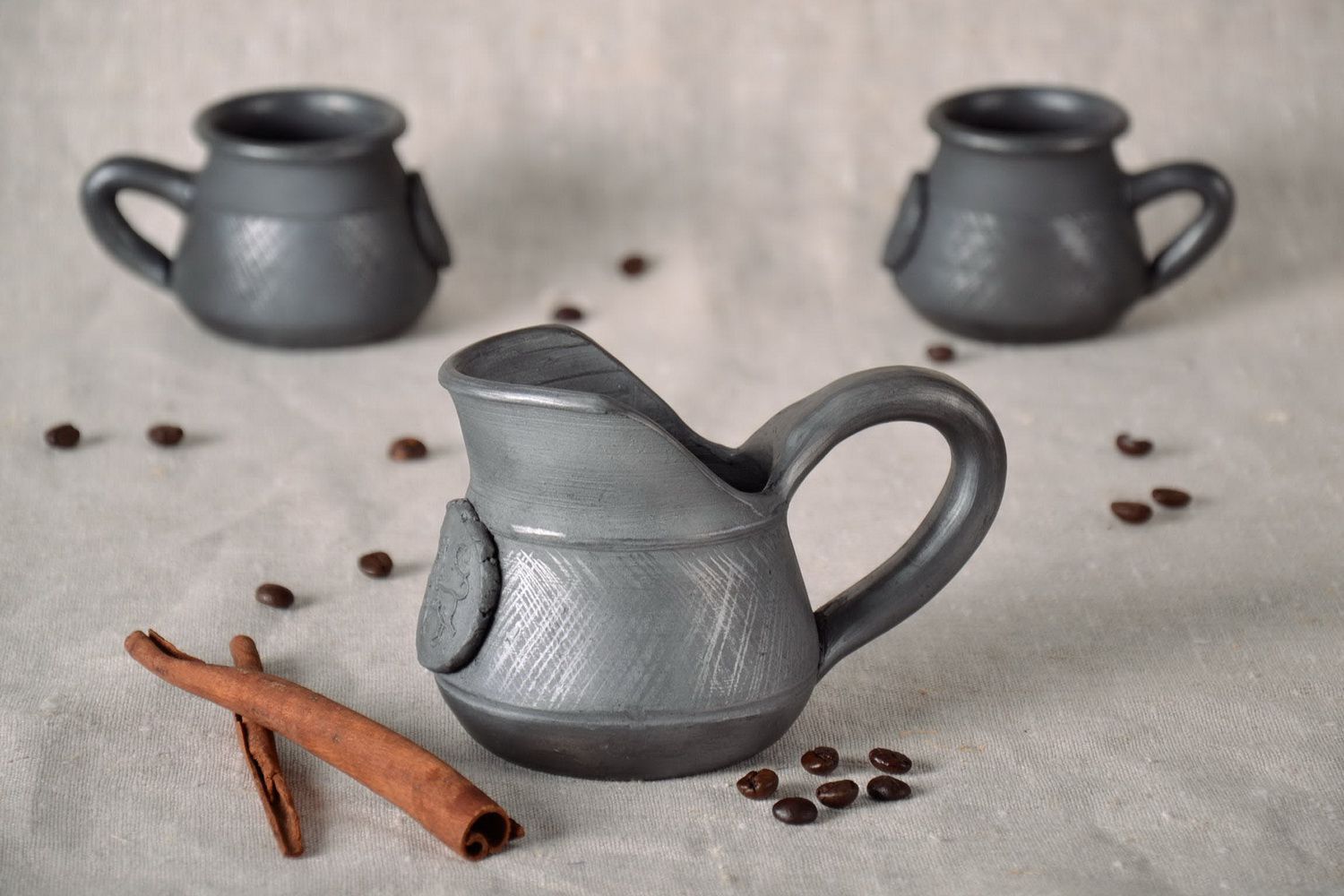 10 oz ceramic creamer jug with handle in black color 0,5 lb photo 1