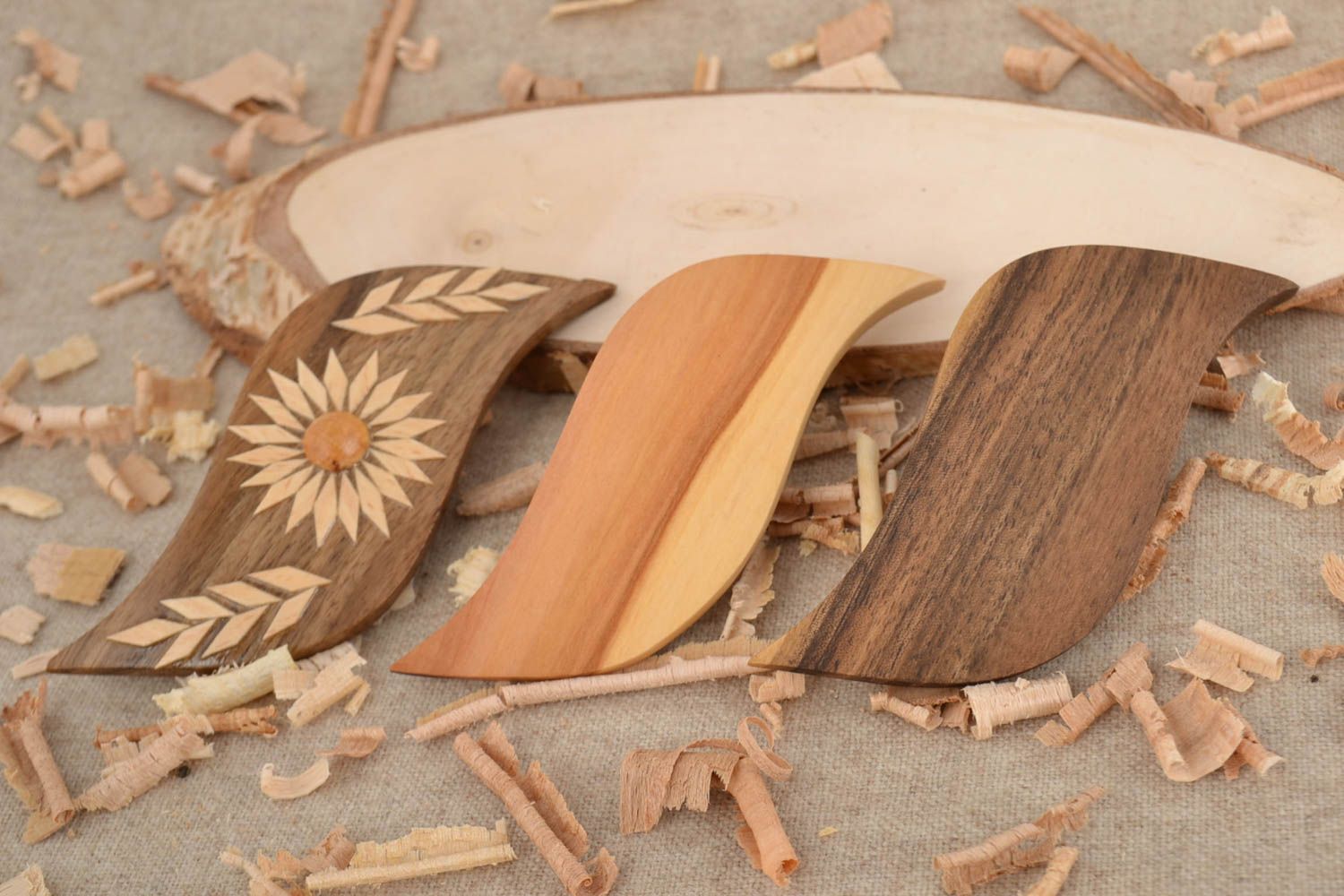 Schöne Holz Haarspangen Set handmade 3 Stück aus verschiedenen Holzsorten foto 1