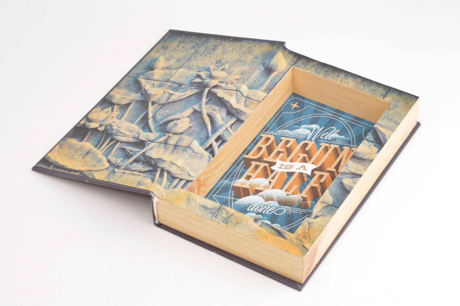 Handmade box unique gift decorative items carved book box wooden item secret box photo 5