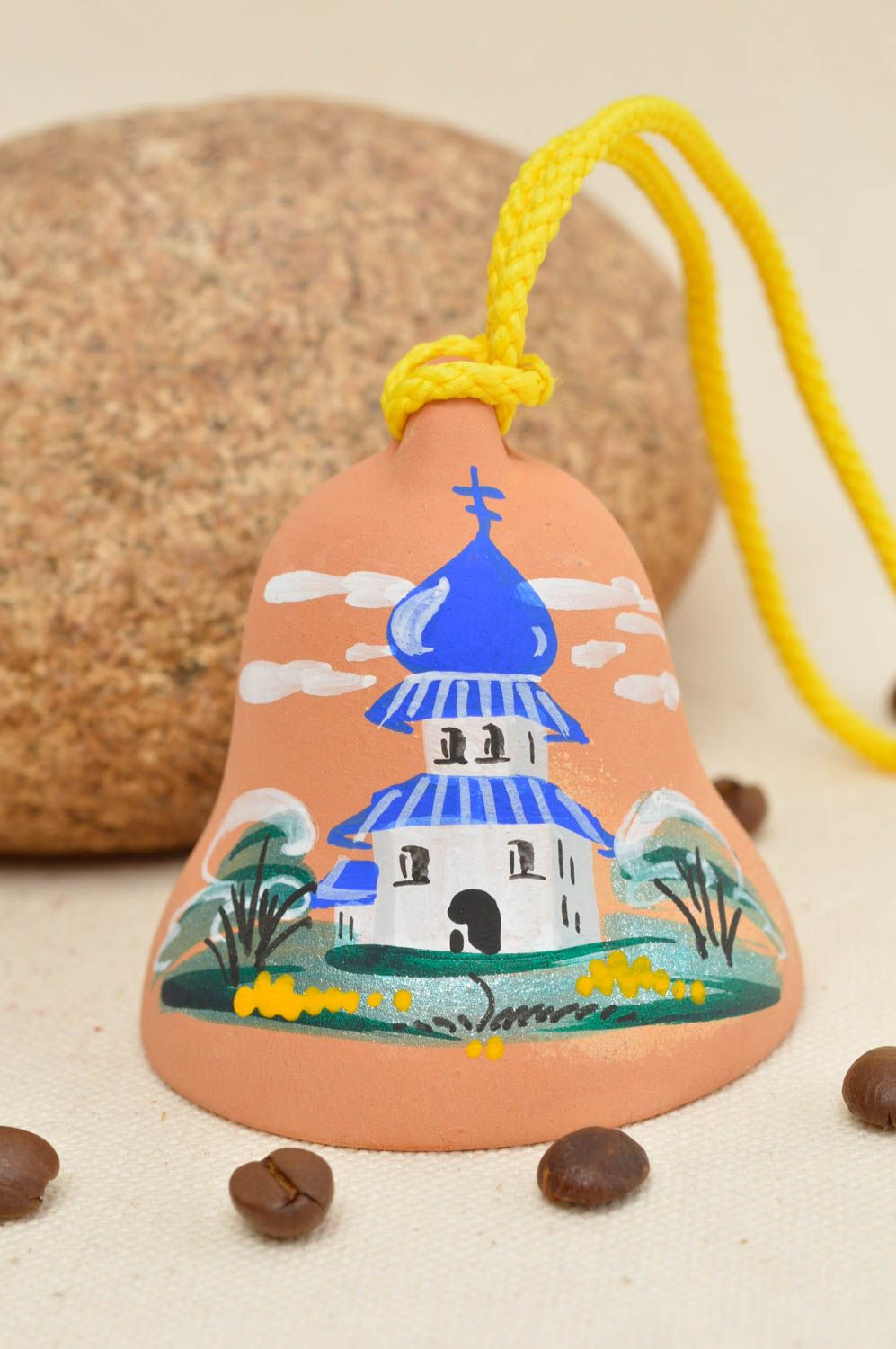 Ceramic painted clay bell handmade accessory for home decor ceramic wall pendant photo 1