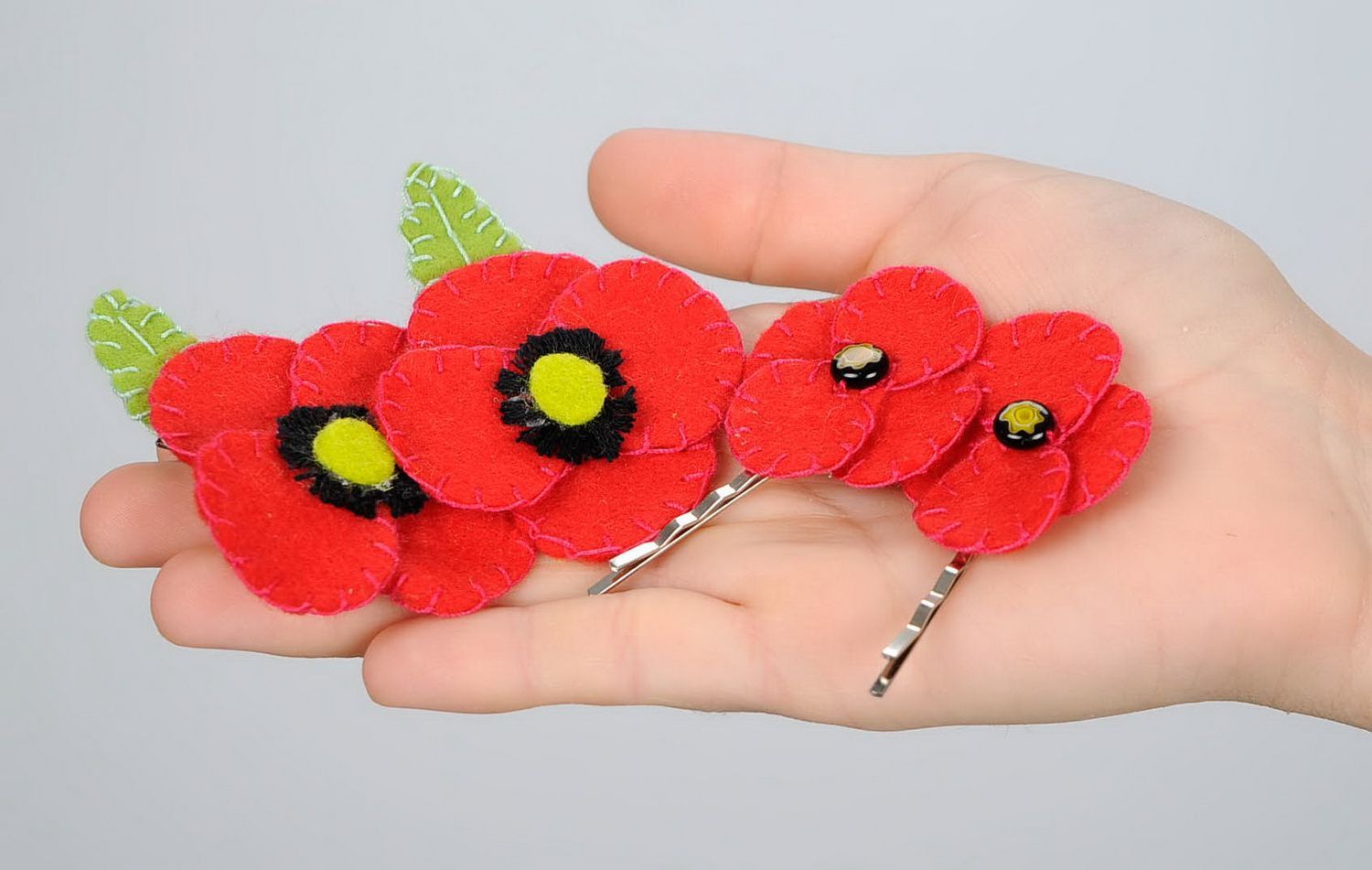 Set of fabric hairpins Poppies photo 4