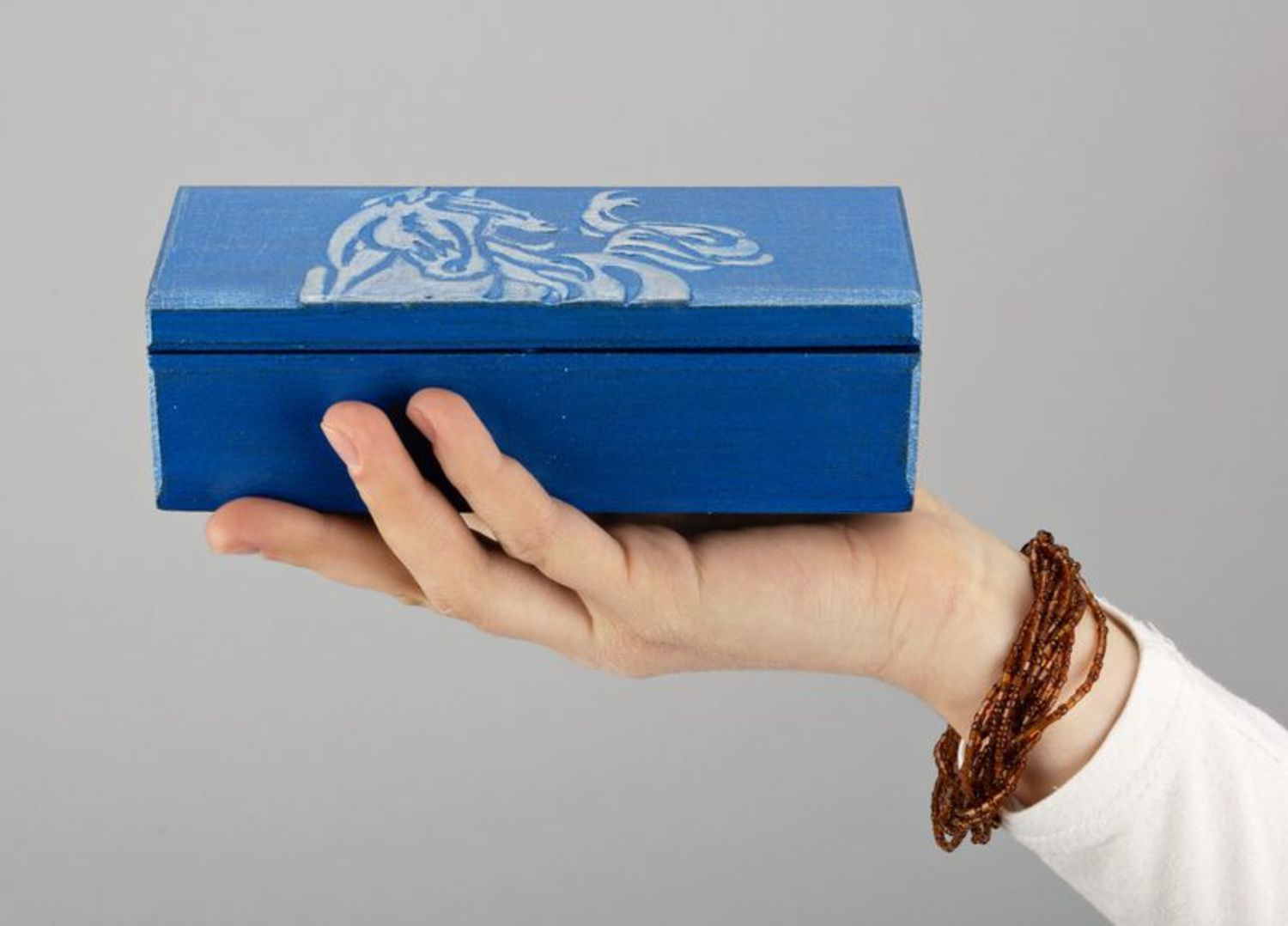 Blue wooden box for jewelry photo 2