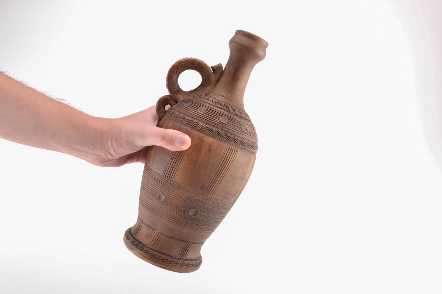 12 inches 30 oz handmade ceramic bottle shape wine carafe with handle 3,1 lb photo 1