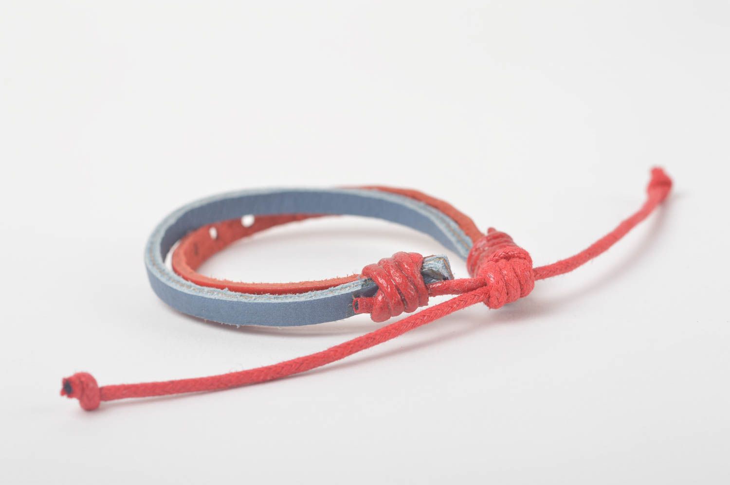 Bracelet cuir Bijoux fait main rouge bleu original Accessoires cuir pour femme photo 5