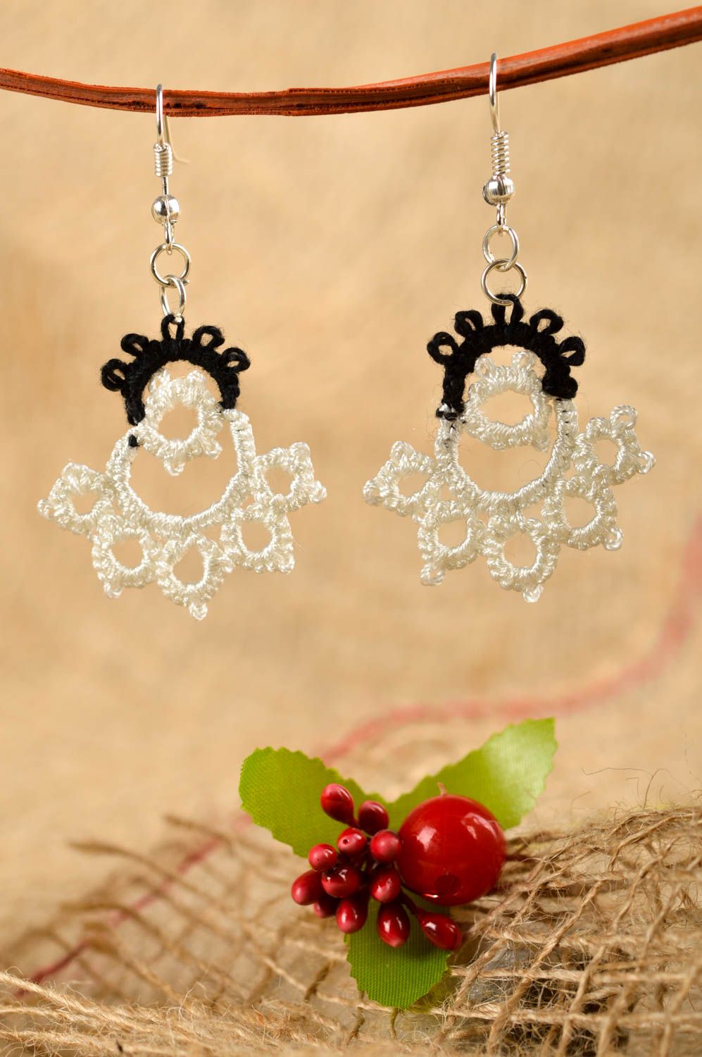Unusual handmade woven thread earrings costume jewelry accessories for girls photo 1