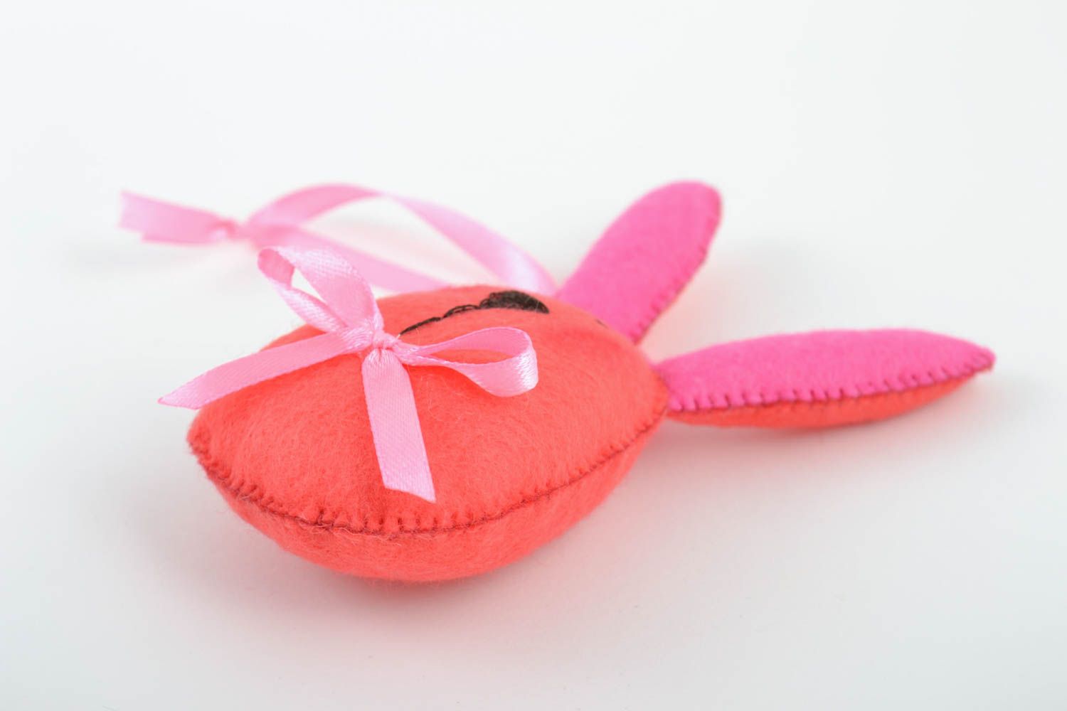 Beautiful handmade fabric soft interior hanging toy rabbit with ribbon photo 5