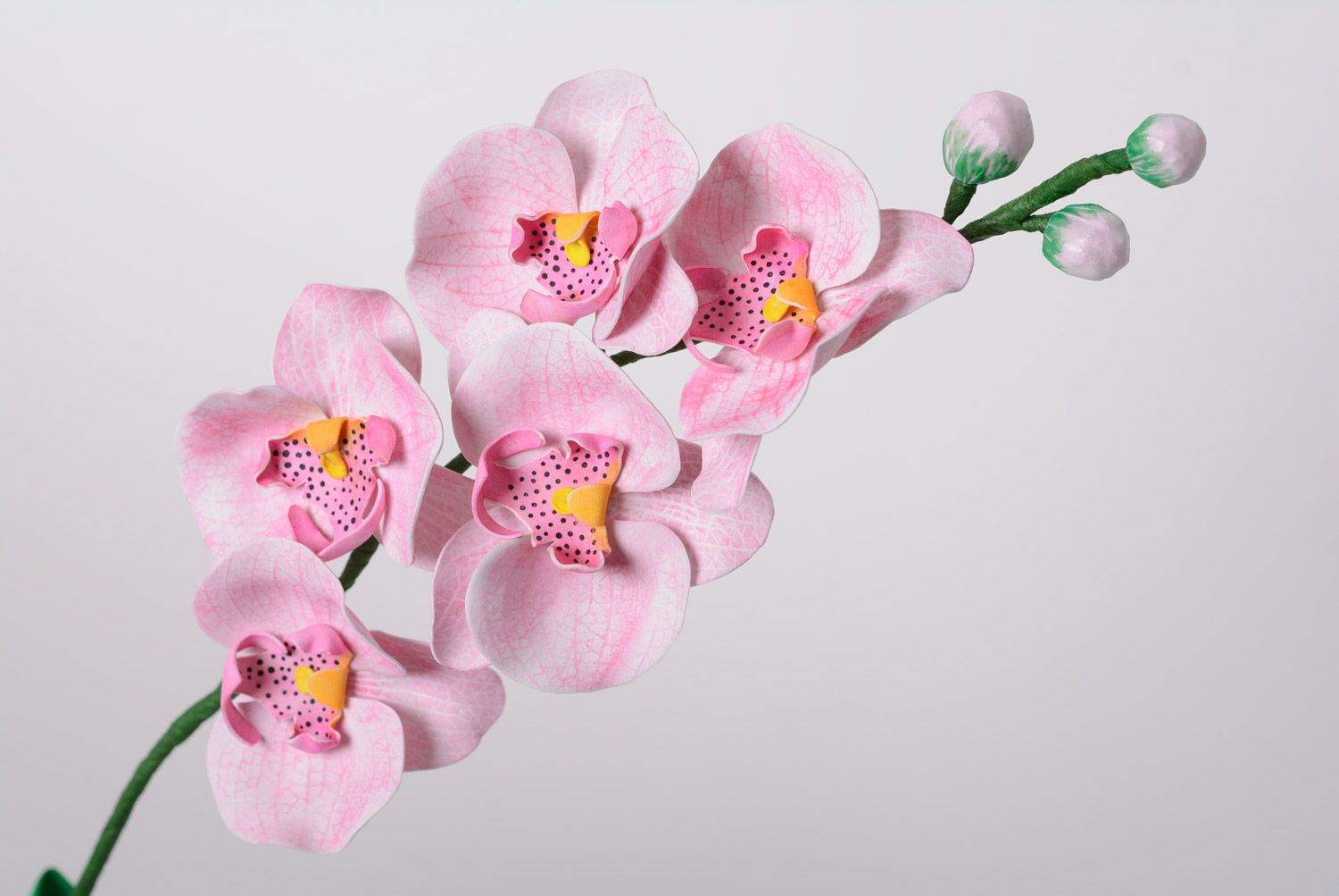 Fleur artificielle en foamiran jolie orchidée douce avec pot faite main  photo 2