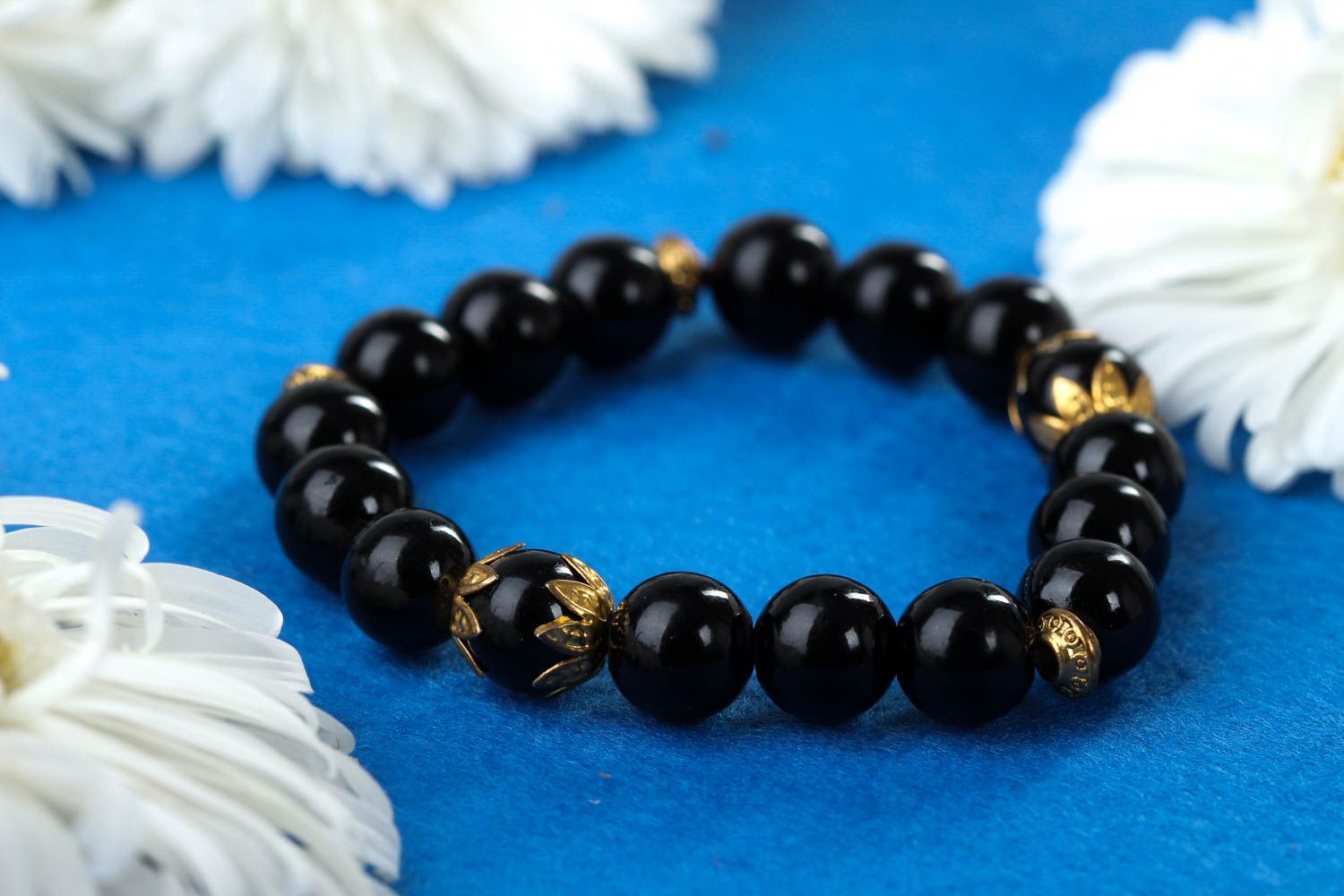 Bracelet en agate naturelle Bijou fait main noir design élégant Cadeau femme photo 1