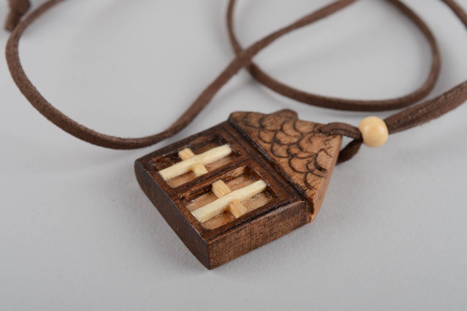 Unusual handmade wooden pendant wood craft neck accessories for girls photo 9