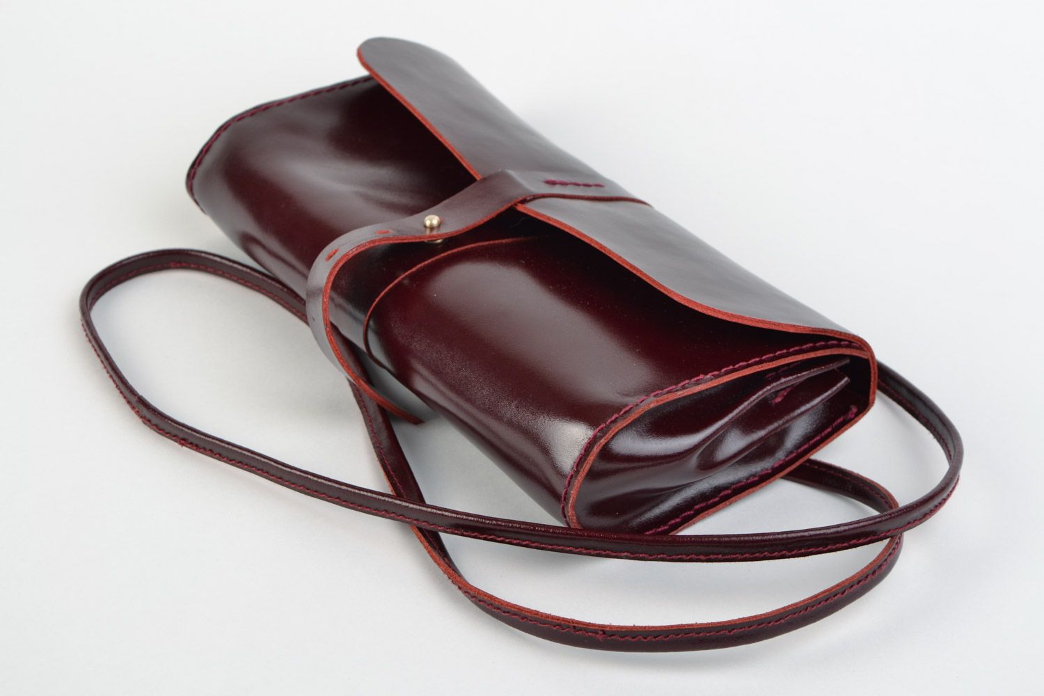 Женская кожаная сумка из кожи маленькая коричневая на ремешке ручная работа фото 3