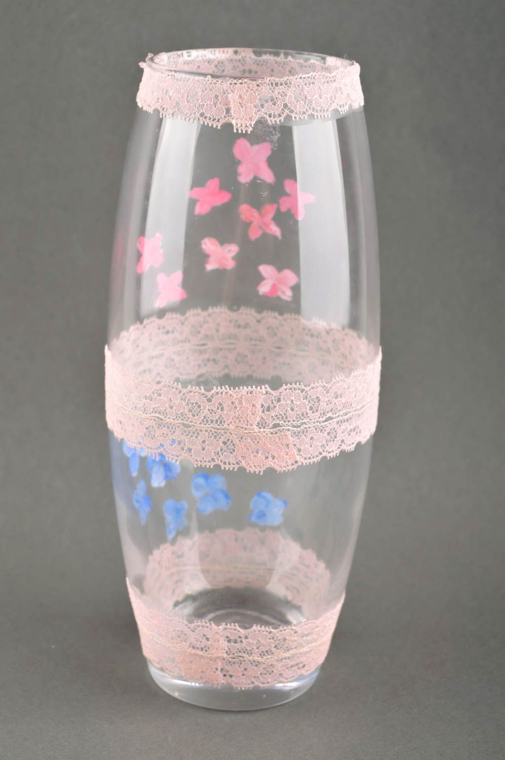 Flower clear glass pink lace décor vase for home décor 1,3 lb photo 4