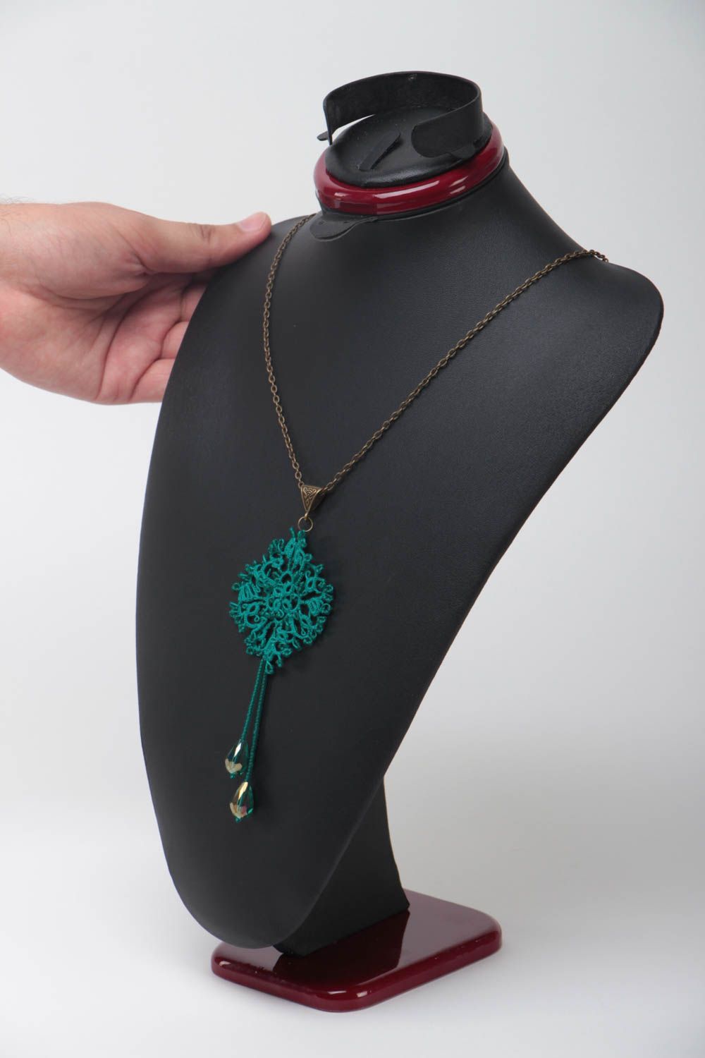 Pendentif en dentelle de coton vert émeraude fait main joli original pour femme photo 5