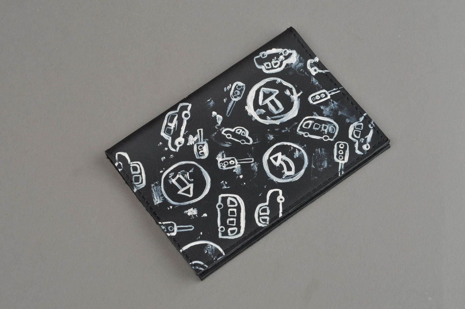 Handmade Ausweis Schutzhülle Leder Accessoire Führerschein Tasche schwarz  foto 2