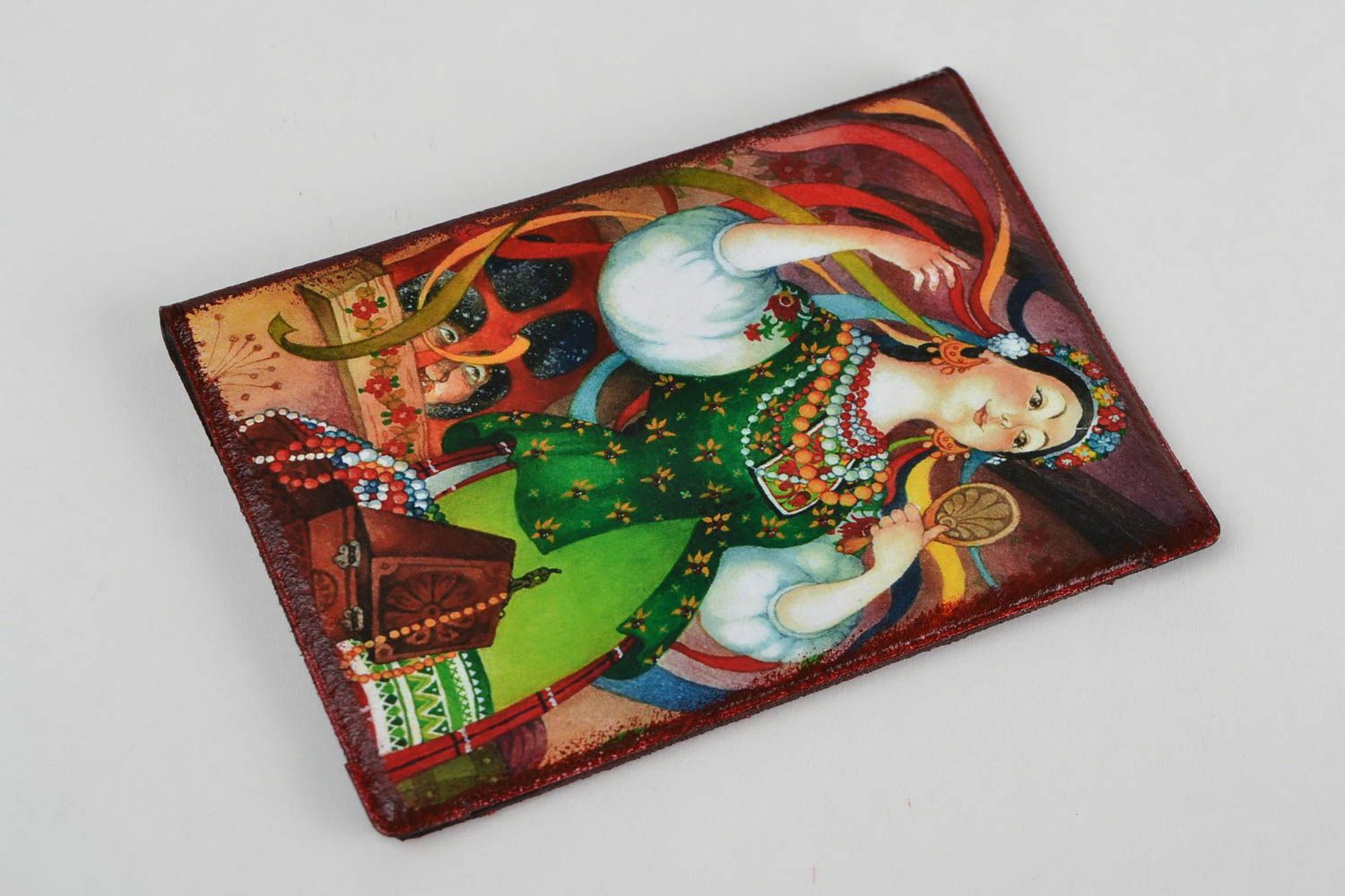 Handmade colorful faux leather passport cover with decoupage Ukrainian Girl photo 4