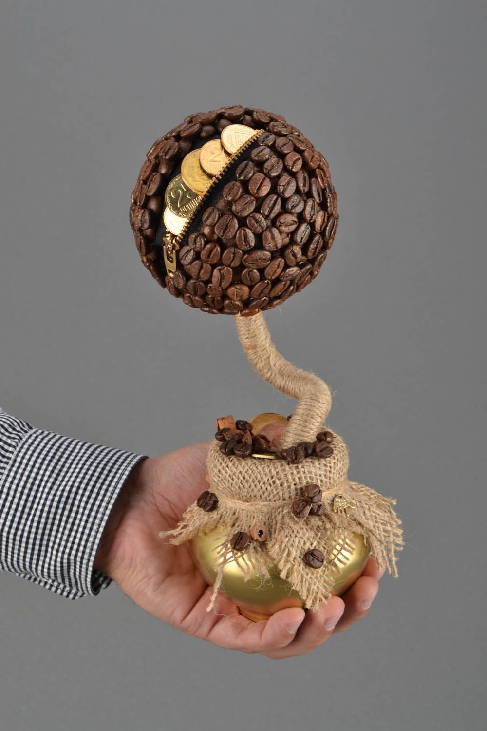Topiario portamonete decorativo albero fatto a mano alberello della felicità foto 2