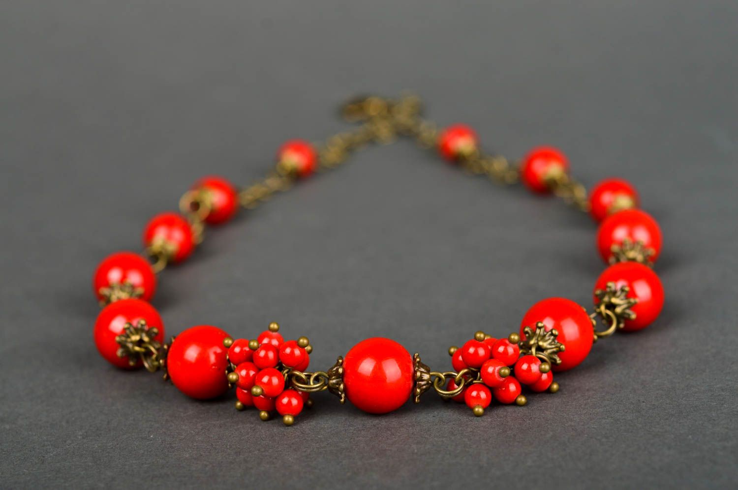 Handmade red elegant necklace unusual stylish necklace female accessory photo 3