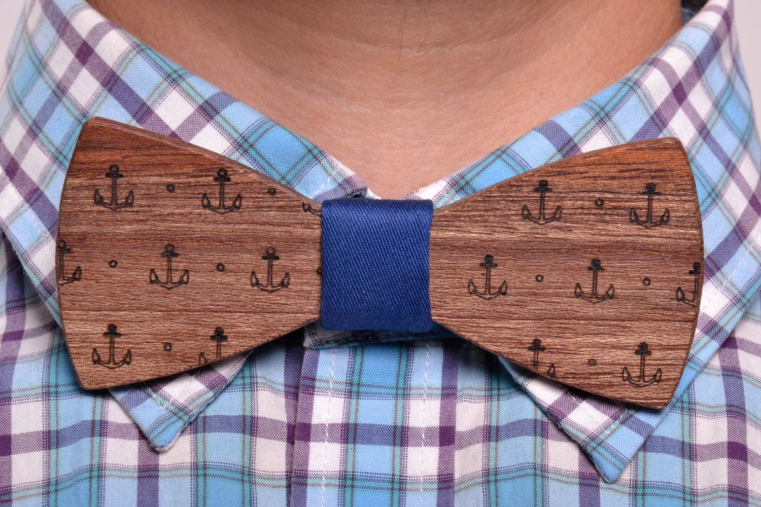 Деревянный галстук-бабочка Синее море фото 5
