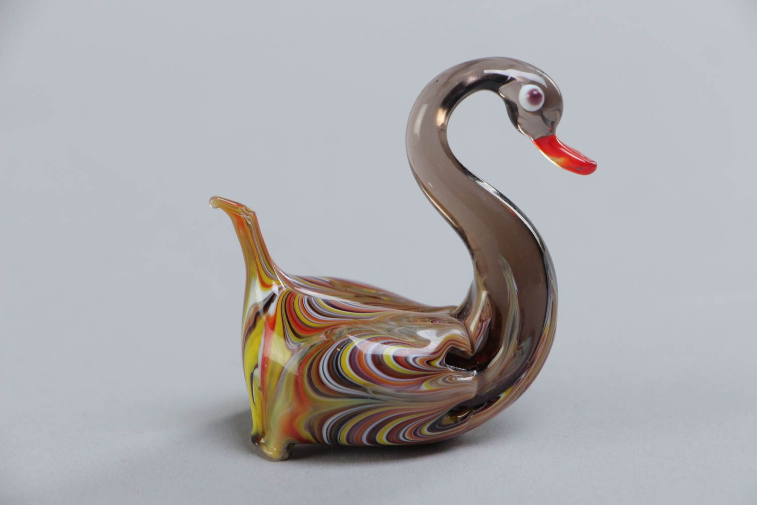 Handmade designer collectible lampwork glass miniature animal figurine of swan photo 2