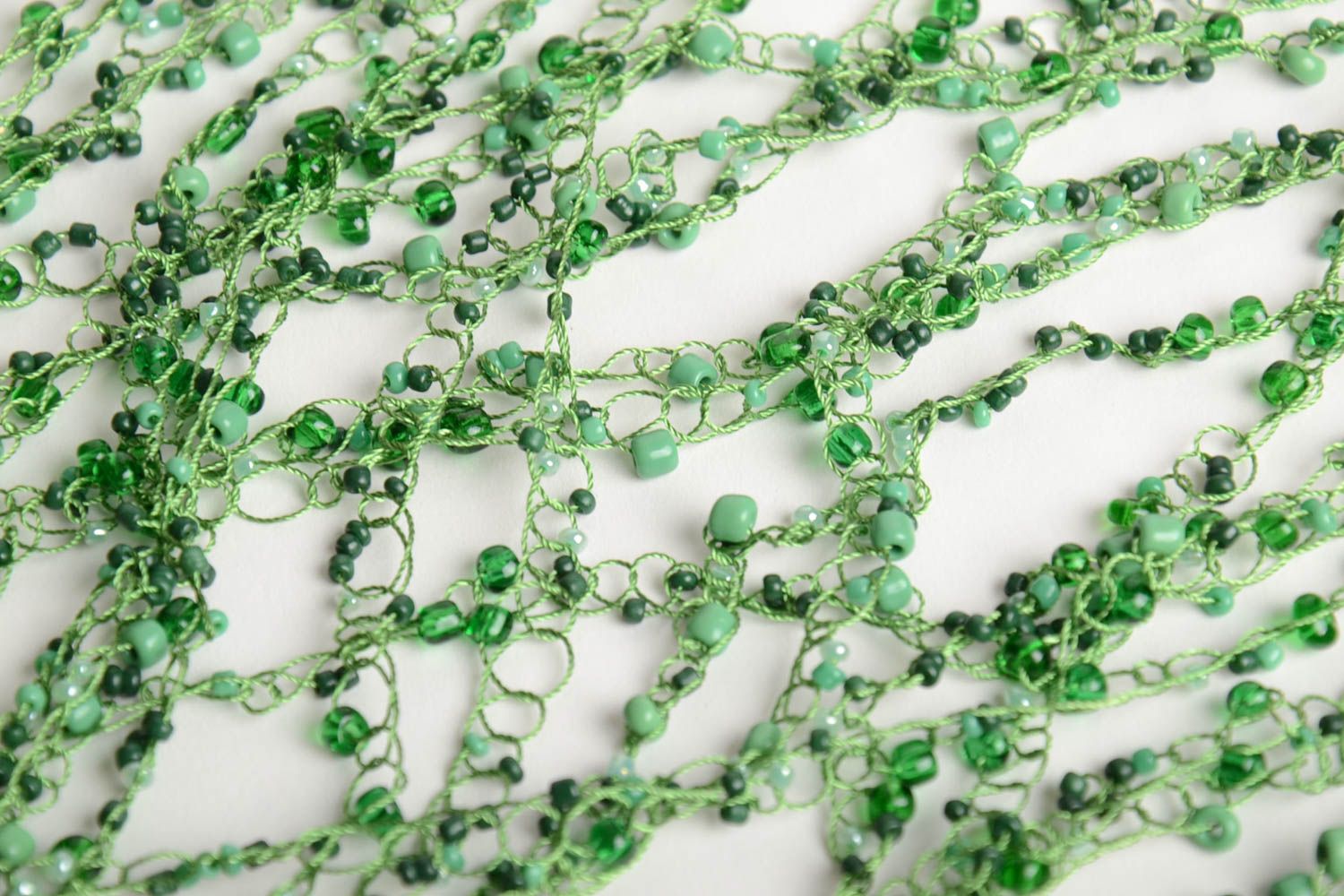 Handmade designer crocheted beaded necklace in green color palette for women photo 5