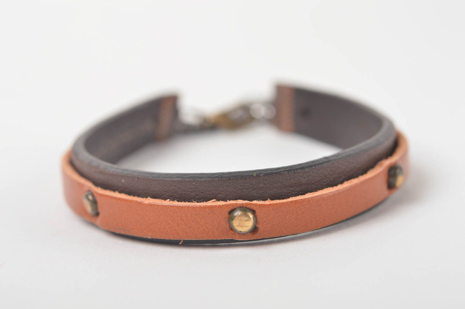Bracelet cuir Bijoux fait main fin original marron Accessoire cuir cadeau photo 4