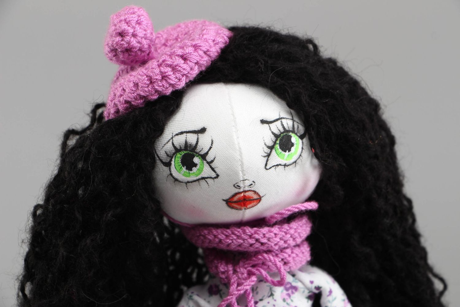 Handmade textile doll with long hair photo 2