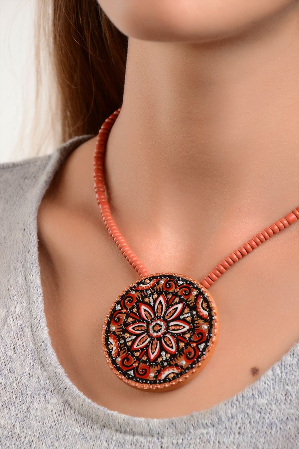 Ethnic jewelry handmade necklace ceramic jewelry pendant necklace gifts for her photo 1