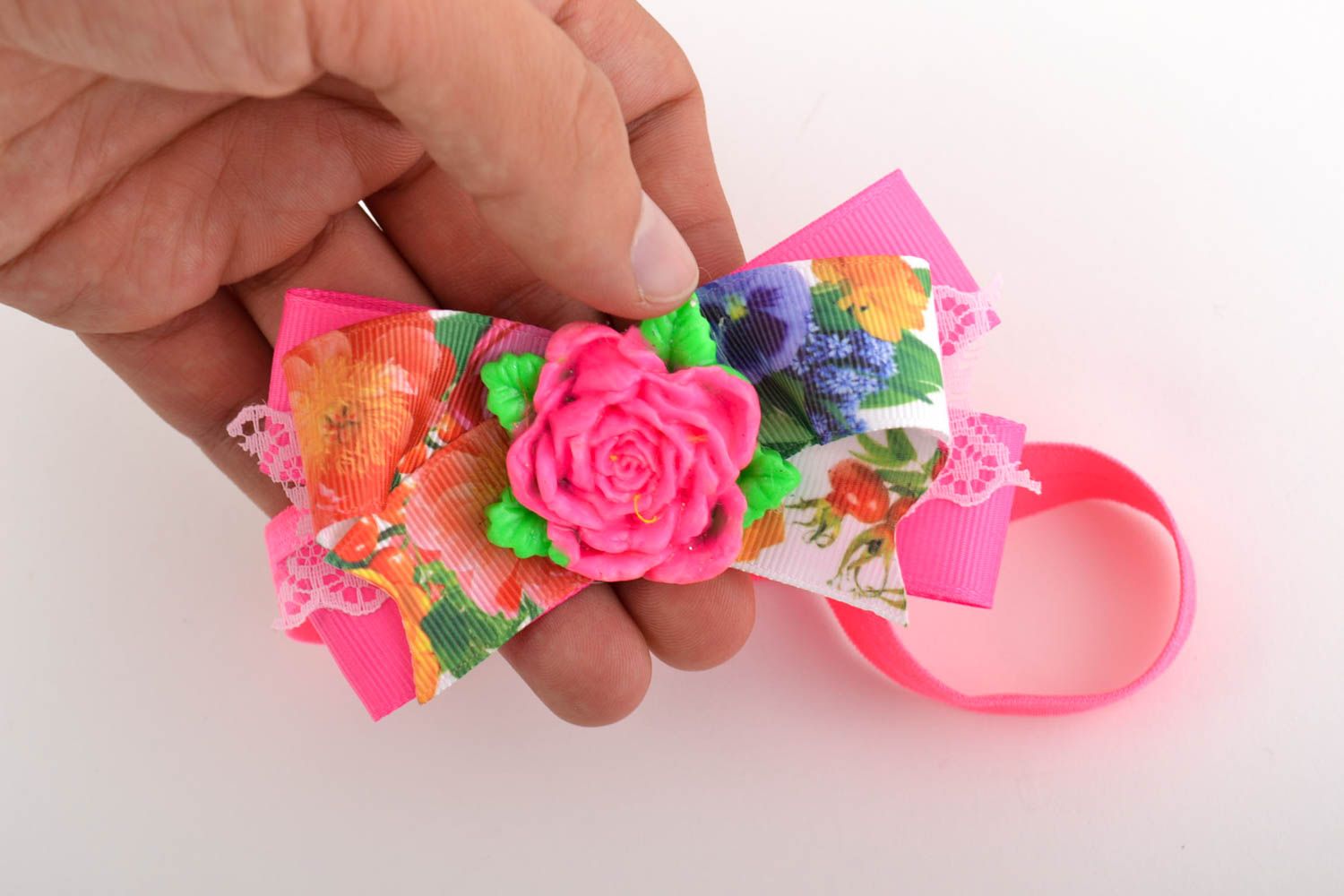 Handgemachter Schmuck Haarband mit Blume Haarschmuck bunt Frauen Accessoire rosa foto 4