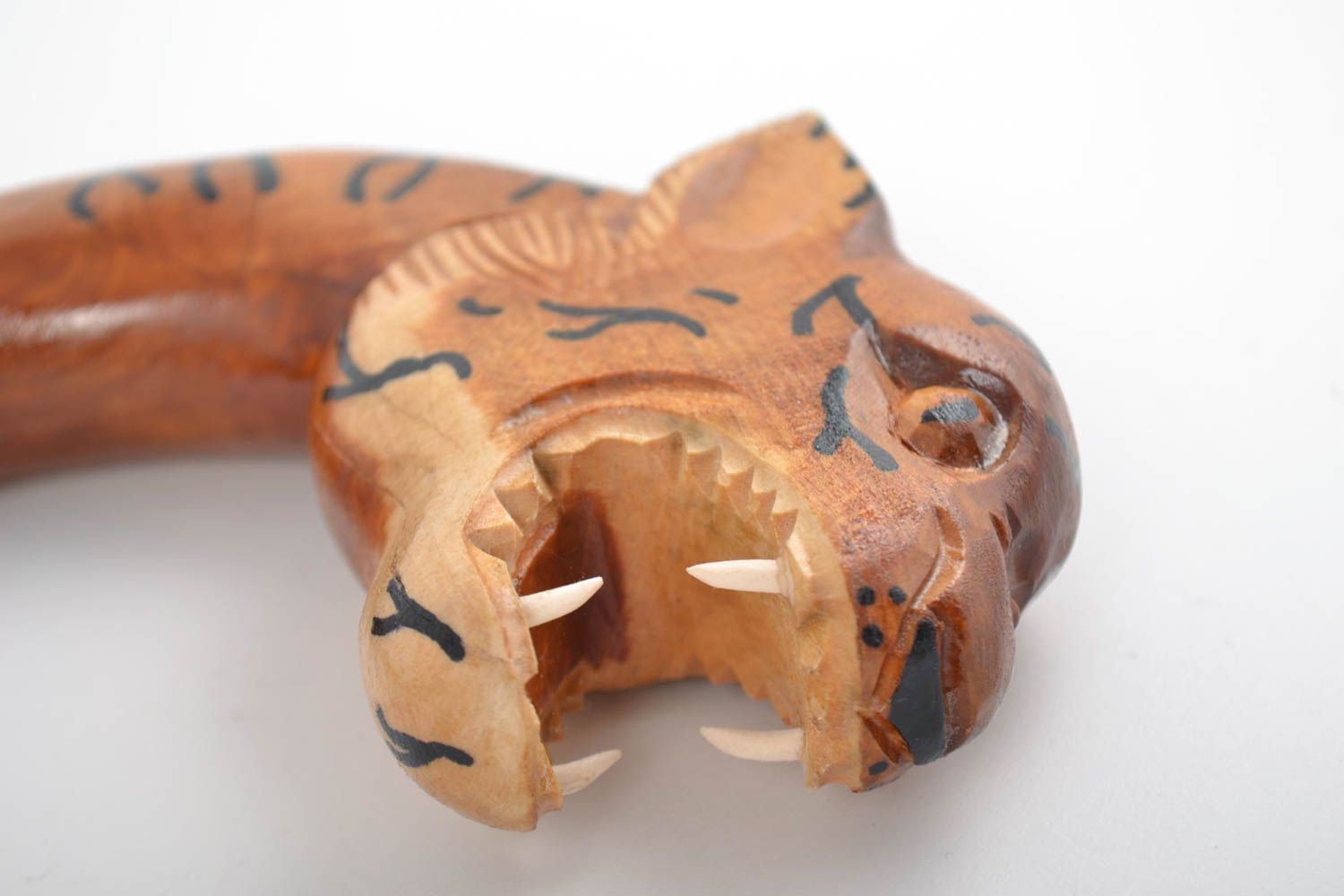Canne en bois naturel sculptée faite main vernie cadeau pour homme Tigre photo 3