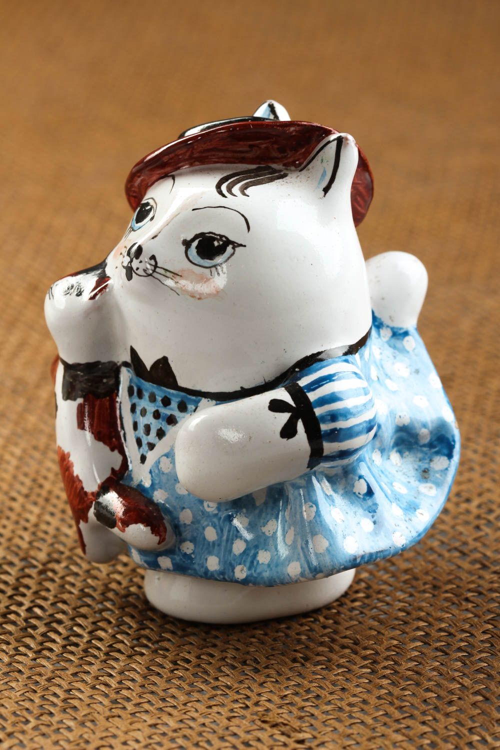 Фигурка из глины ручной работы статуэтка животного кошка статуэтка для декора фото 5